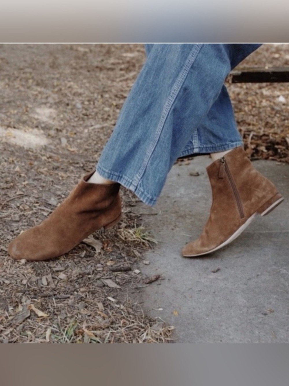 Doen Bowery tan camel Brown Suede Ankle Booties with Side Zip 38.5